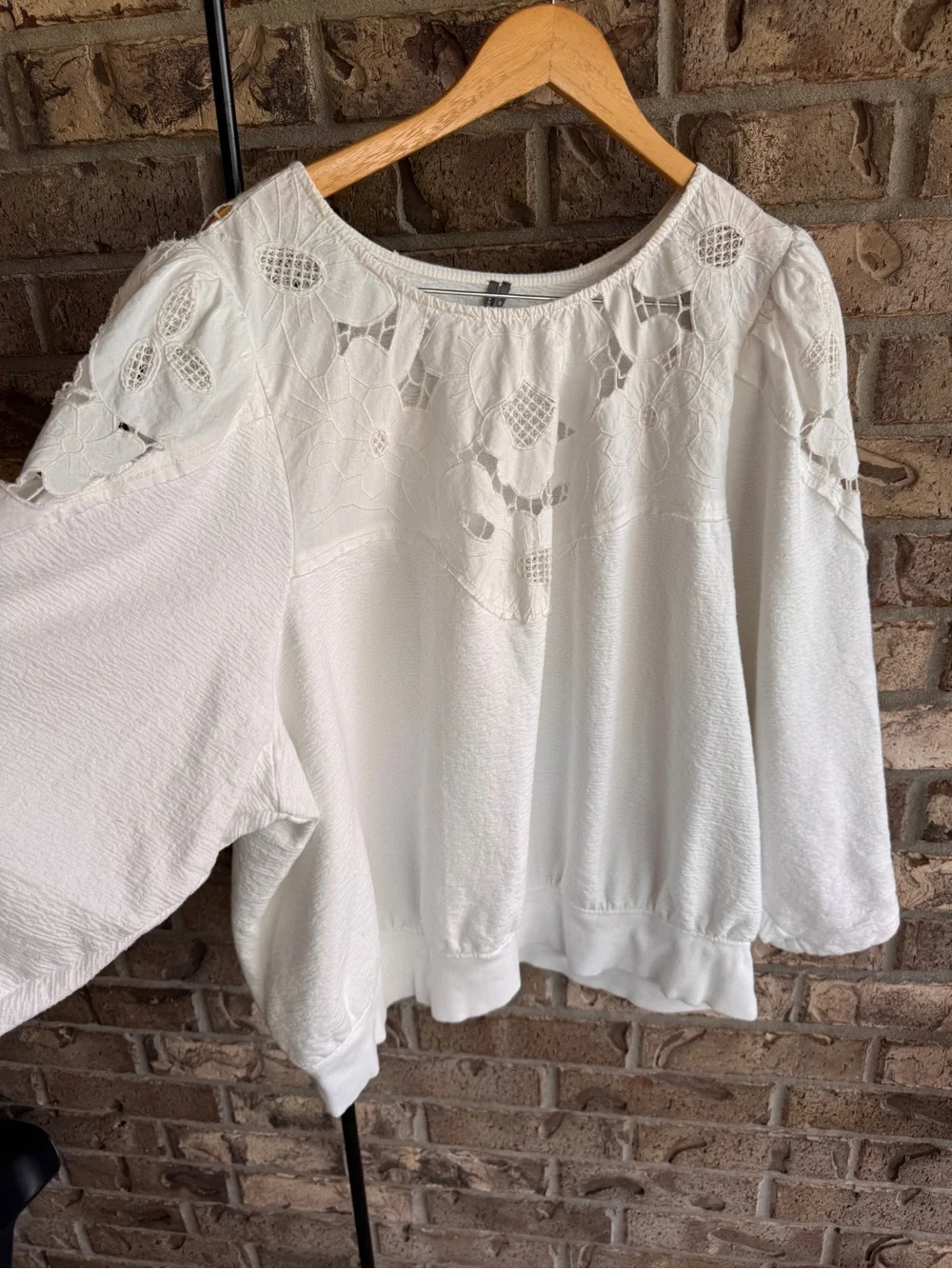By Anthropologie Lace Cutwork Mutton-Sleeve Top Size 3XL